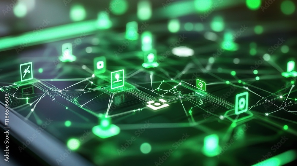 Poster futuristic smart network connection concept with green elements