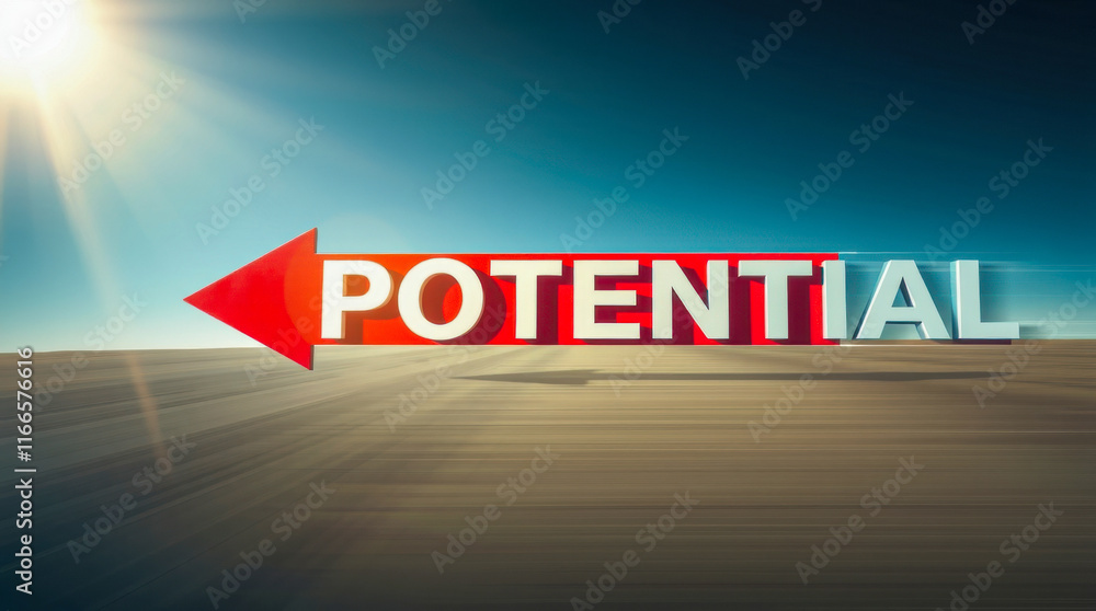 Poster red arrow sign displaying potential moving across a surface