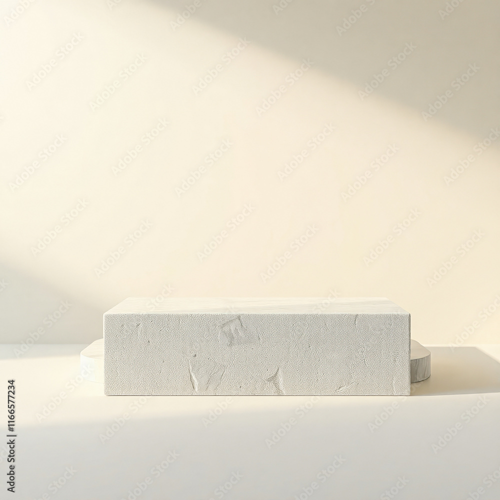 Poster textured rectangular platform circular bases a minimalist studio setting
