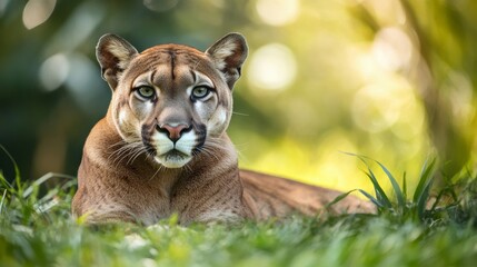 Obraz premium Majestic front view of a wild panther, captivating wildlife photography showcasing nature s power.