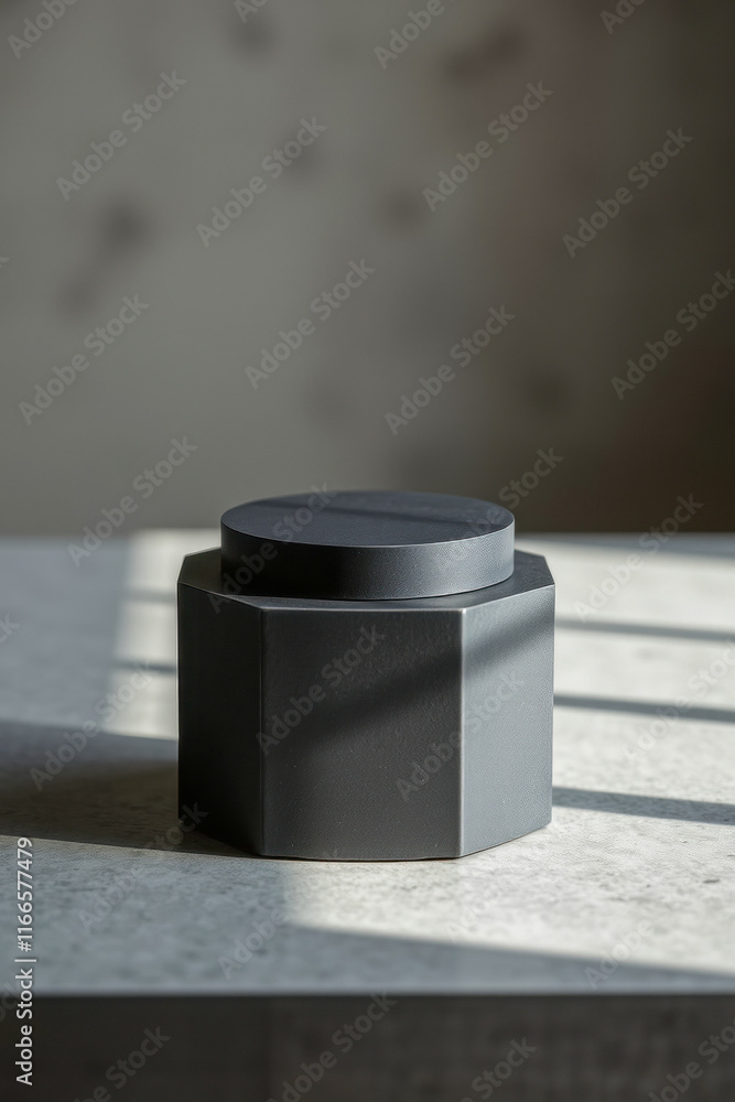 Poster octagonal gray container on light surface