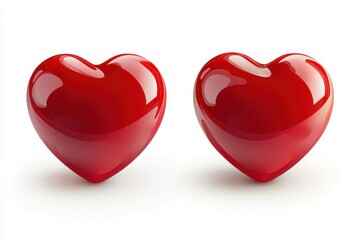 Fototapeta premium Two glossy red heart shapes side by side, symbolizing love and affection, with a smooth and shiny surface that enhances their visual appeal.