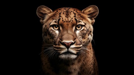 Obraz premium Majestic front view of a wild panther, captivating wildlife photography showcasing nature s power.