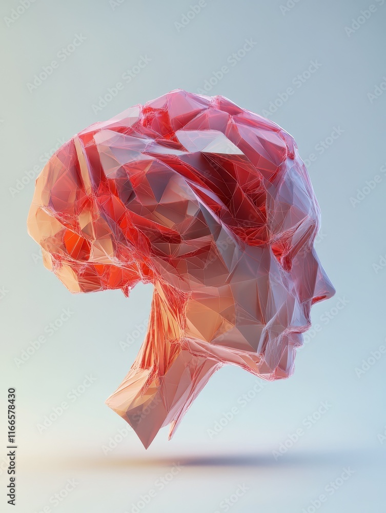 Poster creative polygonal brain on virtual screen. ai and success concept. 3d rendering