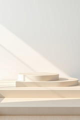 three-tiered circular display platforms a minimalist setting