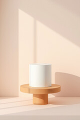 white cylinder on light brown wooden pedestal