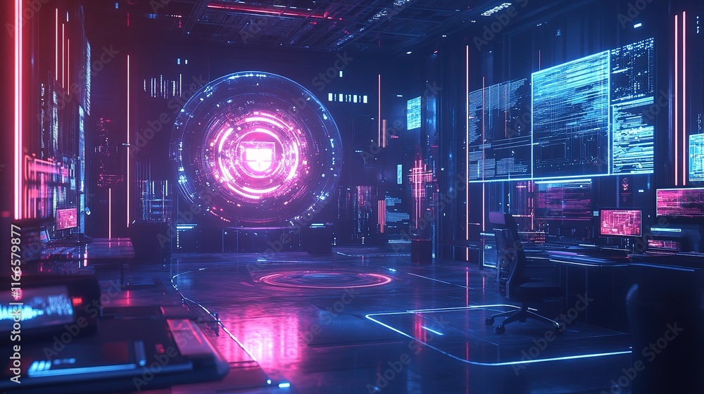 Aufkleber futuristic digital work environment with advanced tech tools