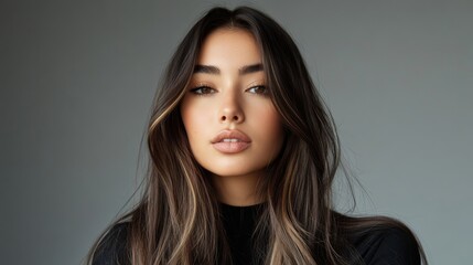 Fototapeta premium Making hairstory everyday with gorgeous hair. Studio shot of a young beautiful woman with long gorgeous hair posing against a grey background.