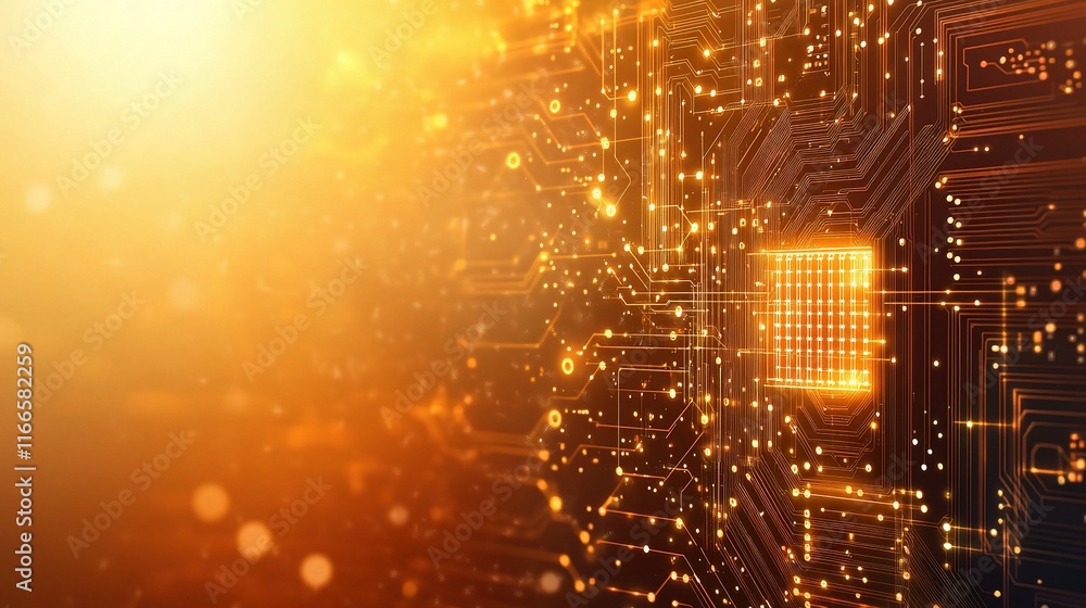 Poster glowing digital background with tech grids and circuit patterns