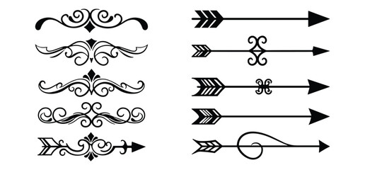 Set of arrows Vintage with feathers isolated on white background