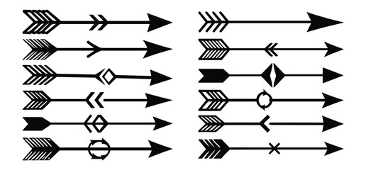 Set of arrows Vintage with feathers isolated on white background