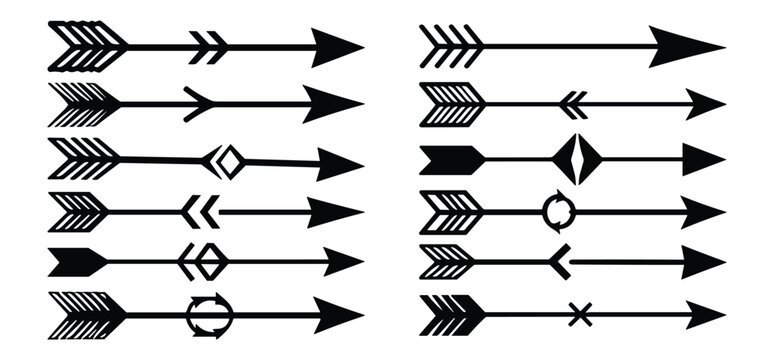 Set of arrows Vintage with feathers isolated on white background