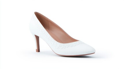 Naklejka premium Elegant White Bridal Wedding Heels with Lace Detail Women s Fashion Footwear