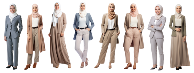 PNG Stylish professional women in hijabs, isolated element set, transparent background