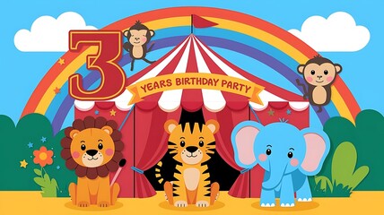 birthday card with cake. 3 years old 