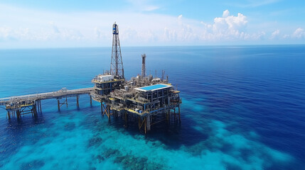 Overall View of Oil and Gas Installation with Drilling Rig, Pipeline Infrastructure, Energy Industry, Petrochemical Platform, and Global Petroleum Technology






