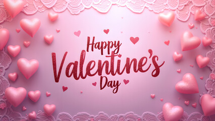 Happy Valentine's Day background with pink hearts. Romantic and love concept.