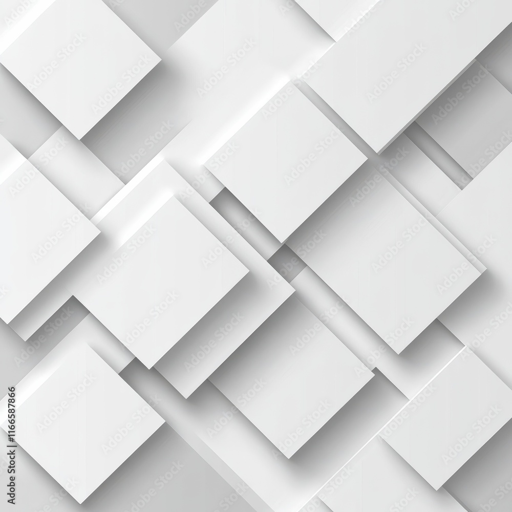 Poster modern white and light grey square overlapped pattern on background with shadow. white background. m
