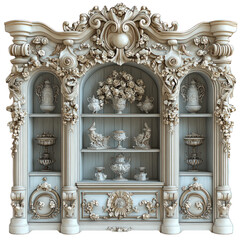 Fototapeta premium Ornate cabinet showcasing decorative porcelain items.