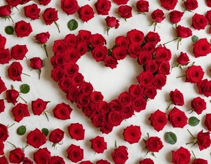 Heart made of pink and red rose flowers valentine day party celebration concept 