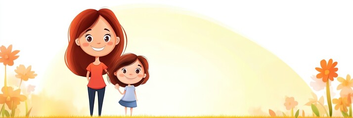 Fototapeta premium illustration of friendly mom with son 