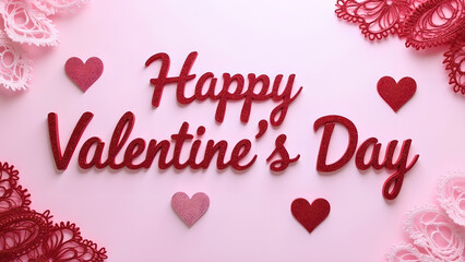 Happy Valentine's Day greeting card with lace and hearts. Romantic and festive.