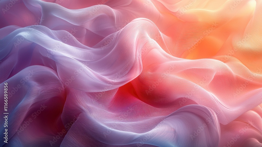 Poster abstract flowing fabric in soft pastel colors, creating a serene and dreamy atmosphere.