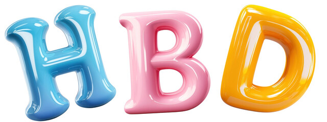 PNG Colorful 3D birthday letters, isolated element set, transparent background