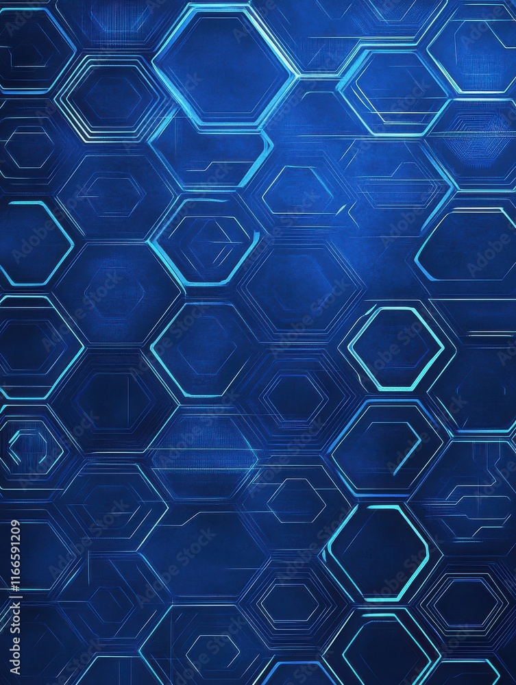 Poster blue tech background featuring circuit lines and hexagons, vector design for business, technology, o