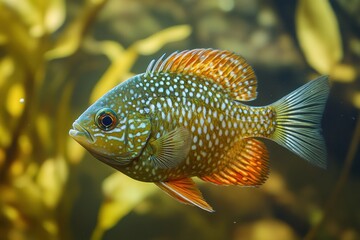 Pumpkinseed Sunfish Swimming in Serene Pond Setting for Nature Enthusiasts