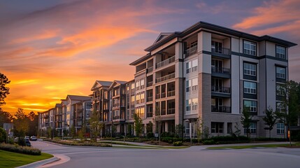 Fototapeta premium Luxury apartments at sunset.