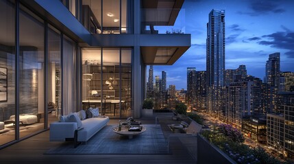 Luxury Penthouse Apartment with Breathtaking Cityscape View at Dusk
