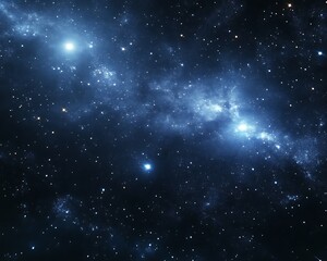 Blue nebula with bright stars in space.