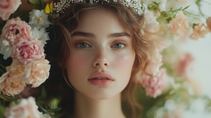 Woman with crown and flowers