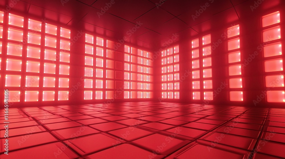 Aufkleber illuminated business space with led blocks and red background