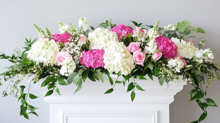 Elegant Pink and White Floral Arrangement on Mantelpiece
