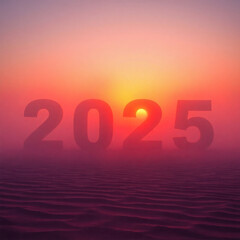 translucent 2025 number set against a hazy desert sunset