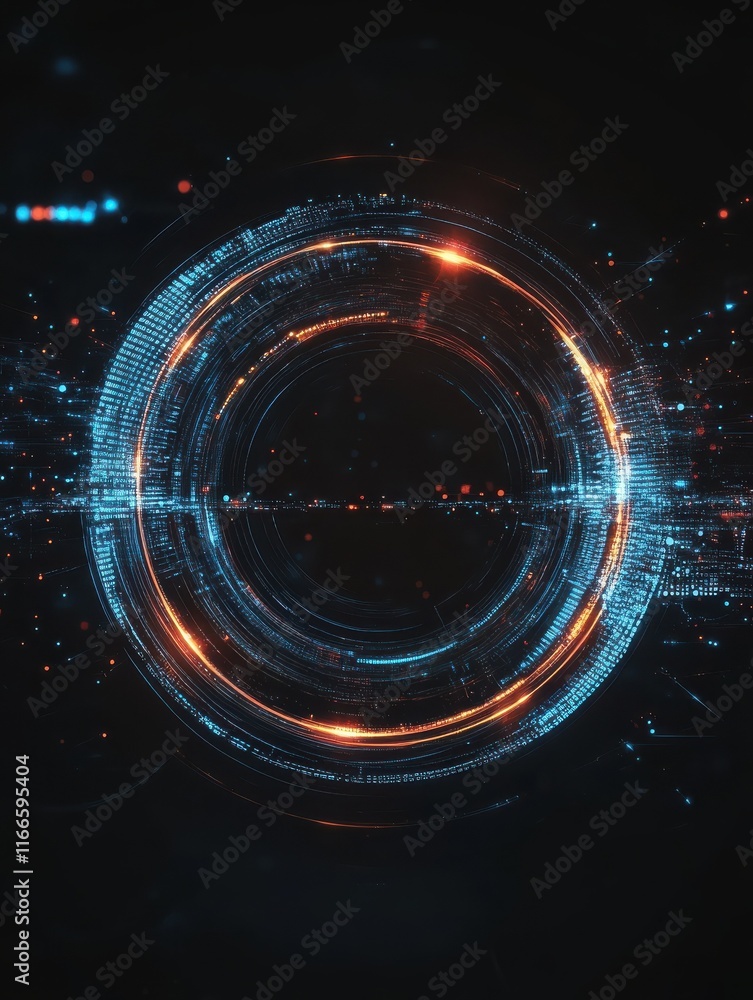 Poster abstract glowing digital circle on dark background. technology and communication concept. 3d renderi