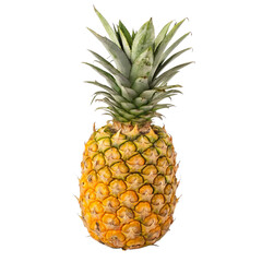 Fototapeta premium whole pineapple with spiky green crown, showcasing its vibrant yellow skin and unique texture. Perfect for tropical themes and culinary uses
