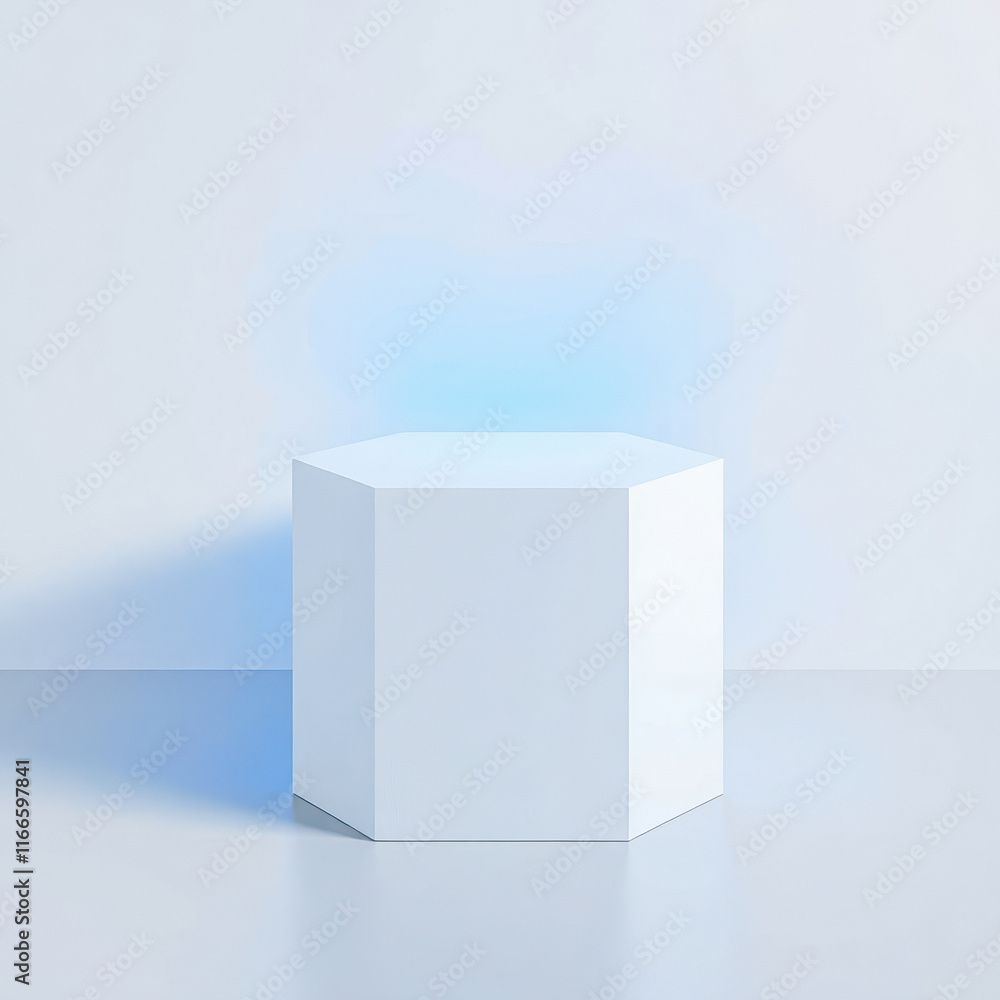 Poster illuminated hexagonal block on reflective surface