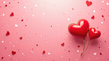 Two red hearts on a pink background. Concept of love, romance, and Valentine's Day.