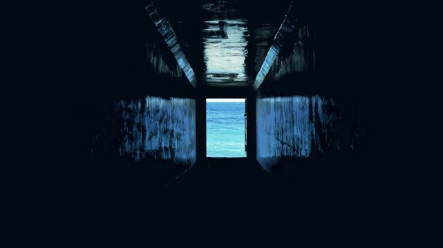 暗いトンネルの向かう先には海が見える