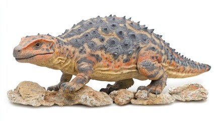 Obraz premium A detailed model of a spiked prehistoric reptile, showcasing its unique features.