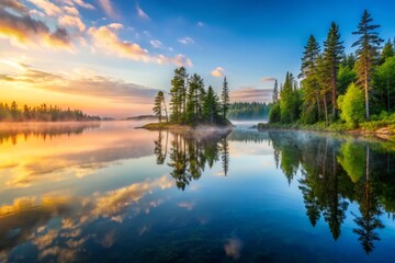 Serene Minnesota Lake: Tranquil Dawn on Northern Waters