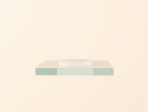 white cylindrical platform on pale green square base
