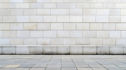 low angle view of smooth light gray wall with rectangular tiles, creating minimalist and modern aesthetic. clean lines and subtle texture evoke sense of calm and simplicity