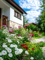 Obraz premium Flower garden with house