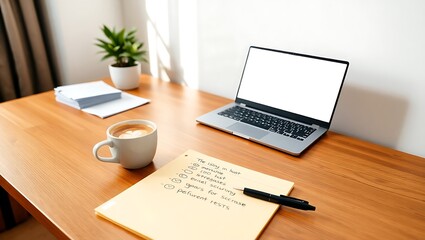 Laptop and Coffee Cup, Office Essentials, Creative Workspace, Work Mood, Work Desk with Laptop and Coffee, Business, Studying, Professional Work Setup