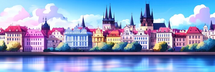 Obraz premium prague, czech republic, animated cartoon illustration 