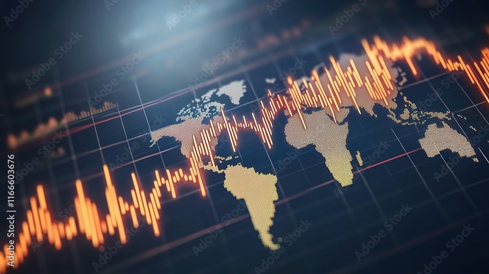 Poster global network visualization on world map with business elements